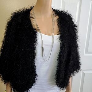 BLACK  FRINGE JACKET with neck clasps NWOT